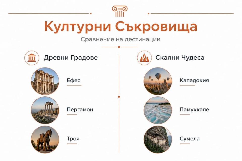 Инфографика, която показва разликите между културните и природните забележителности