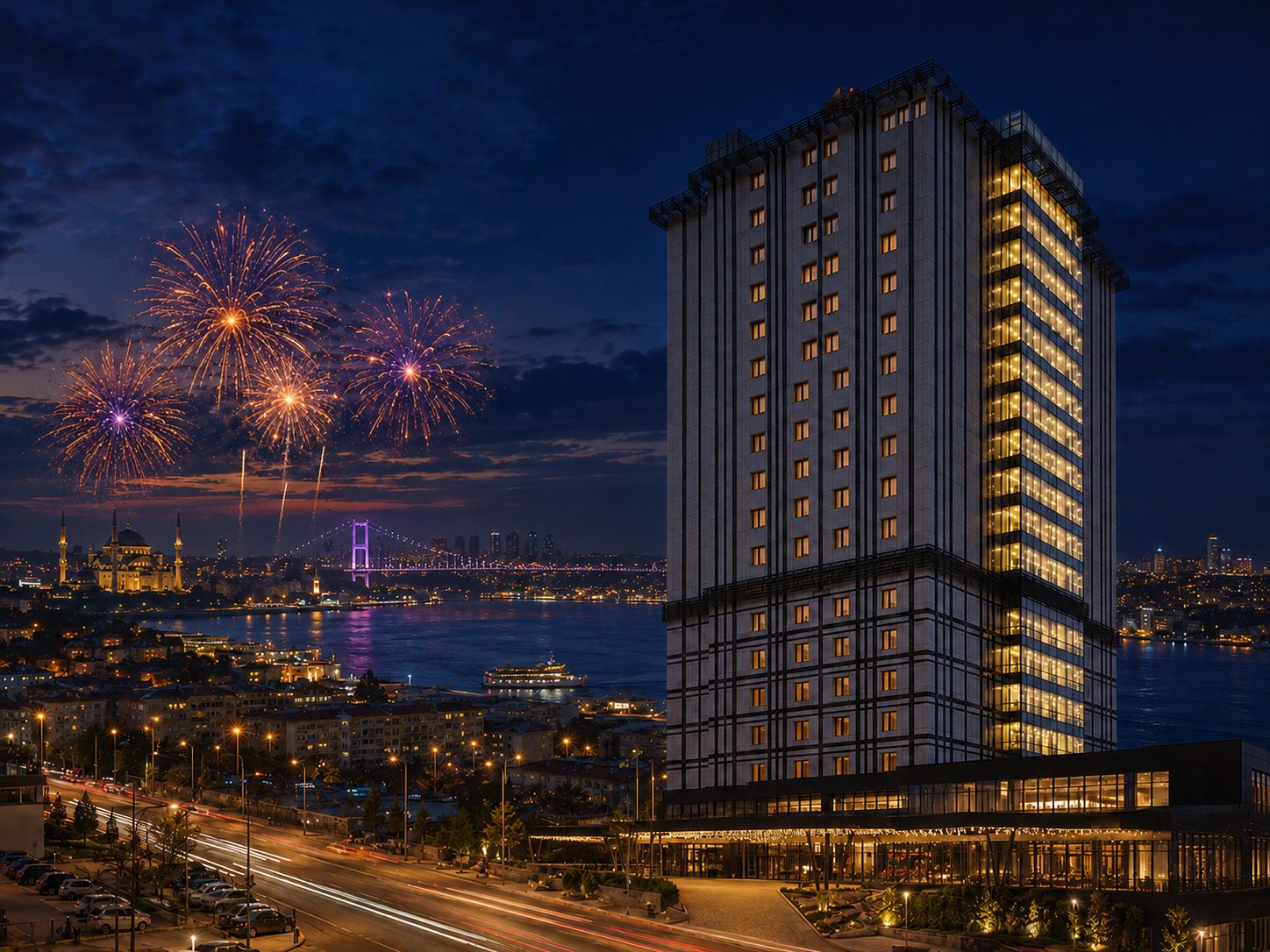 TRYP by Wyndham Istanbul Basın Ekspres 5* нощем, с празнична заря над Истанбул